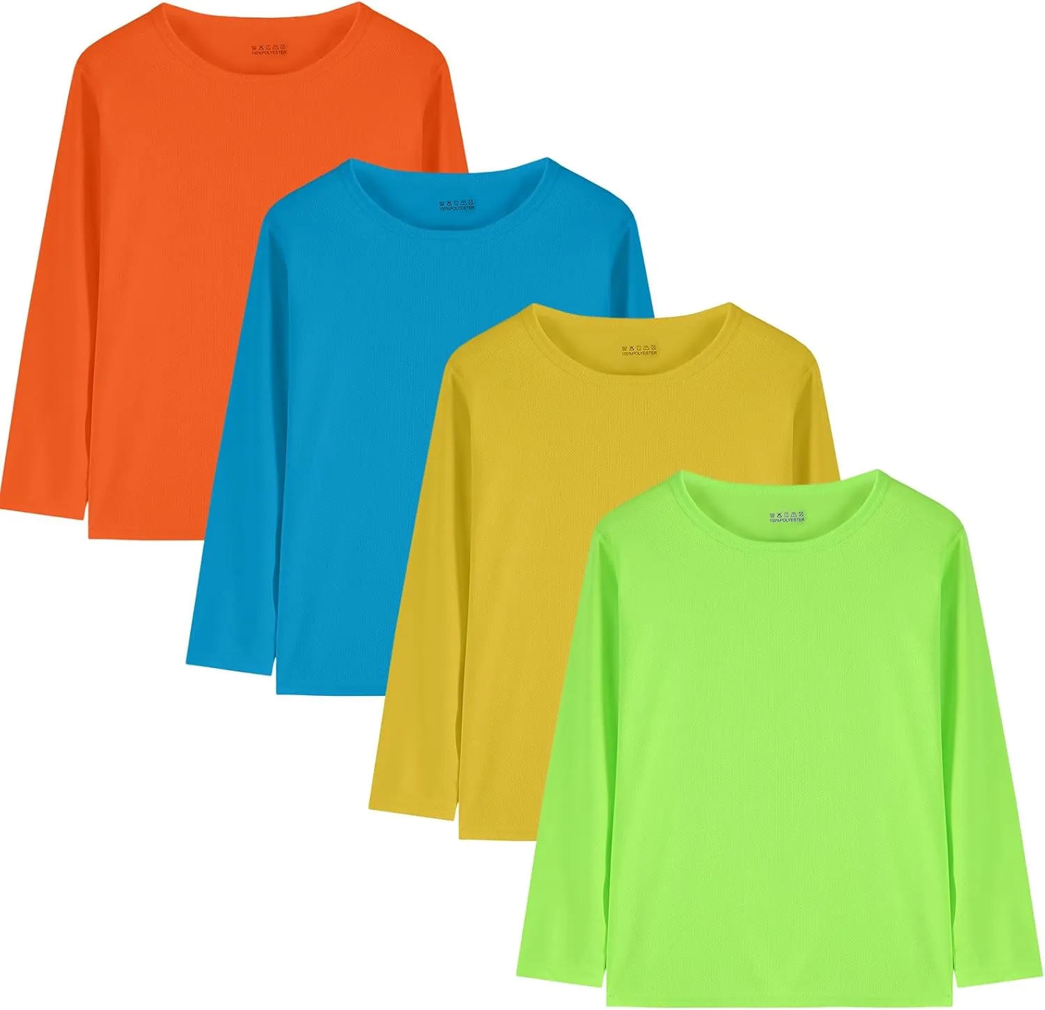 4 Pack Boys Youth Kids Mesh Athletic Quick Dry T Shirts Long Sleeve Moisture Wicking Tee Shirts Active Tops (Age 4-18)