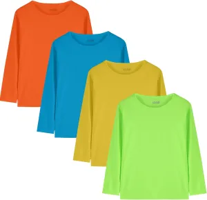 4 Pack Boys Youth Kids Mesh Athletic Quick Dry T Shirts Long Sleeve Moisture Wicking Tee Shirts Active Tops (Age 4-18)