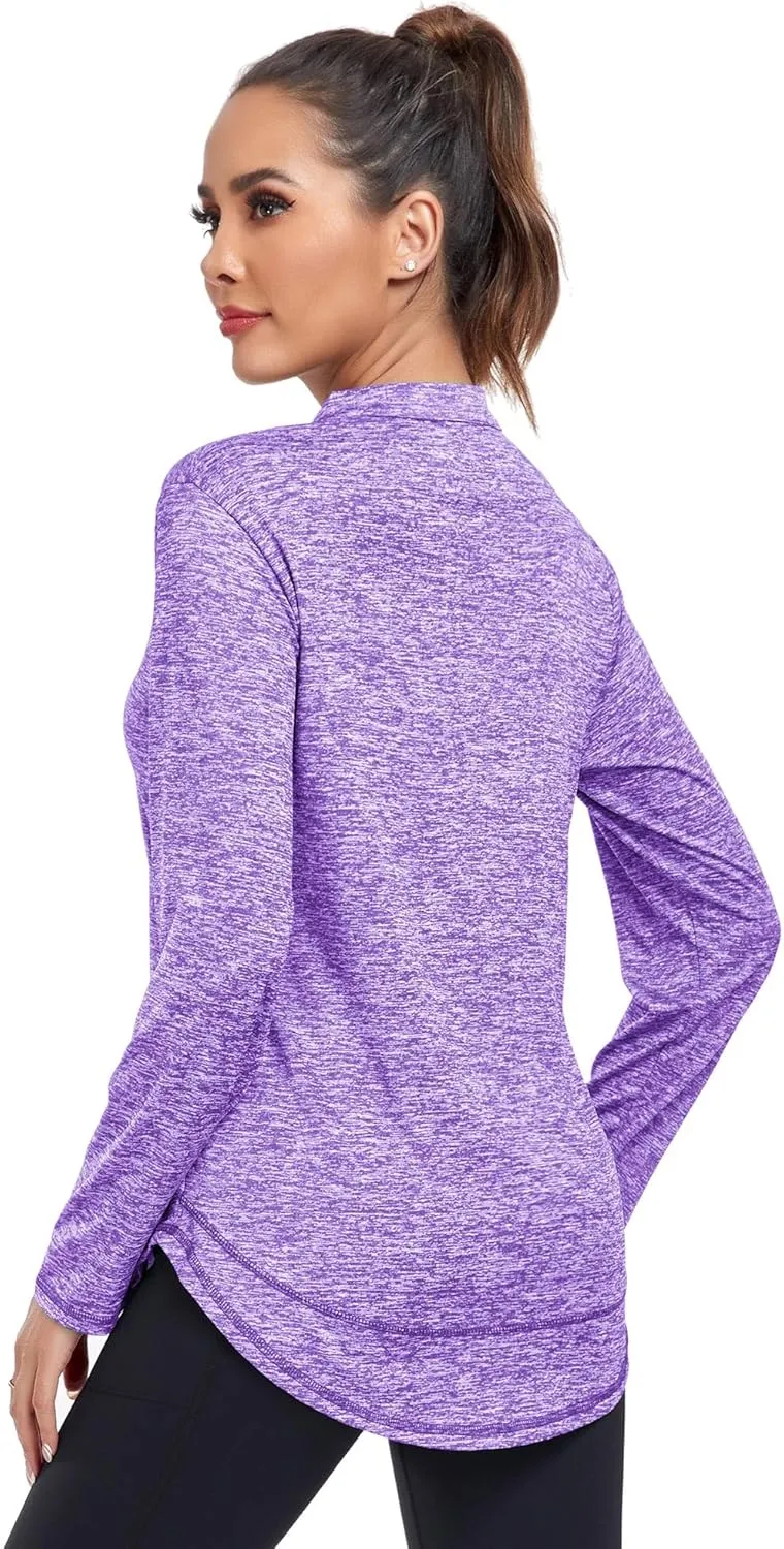 Absttith Women's Long Sleeve Workout Shirts Running Yoga Tops Athletic V Neck Sport Tee Side Split