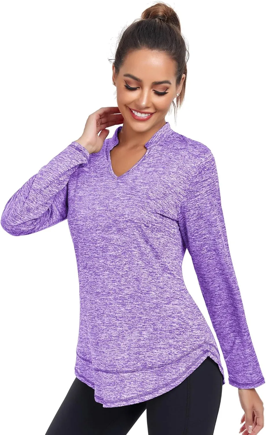 Absttith Women's Long Sleeve Workout Shirts Running Yoga Tops Athletic V Neck Sport Tee Side Split