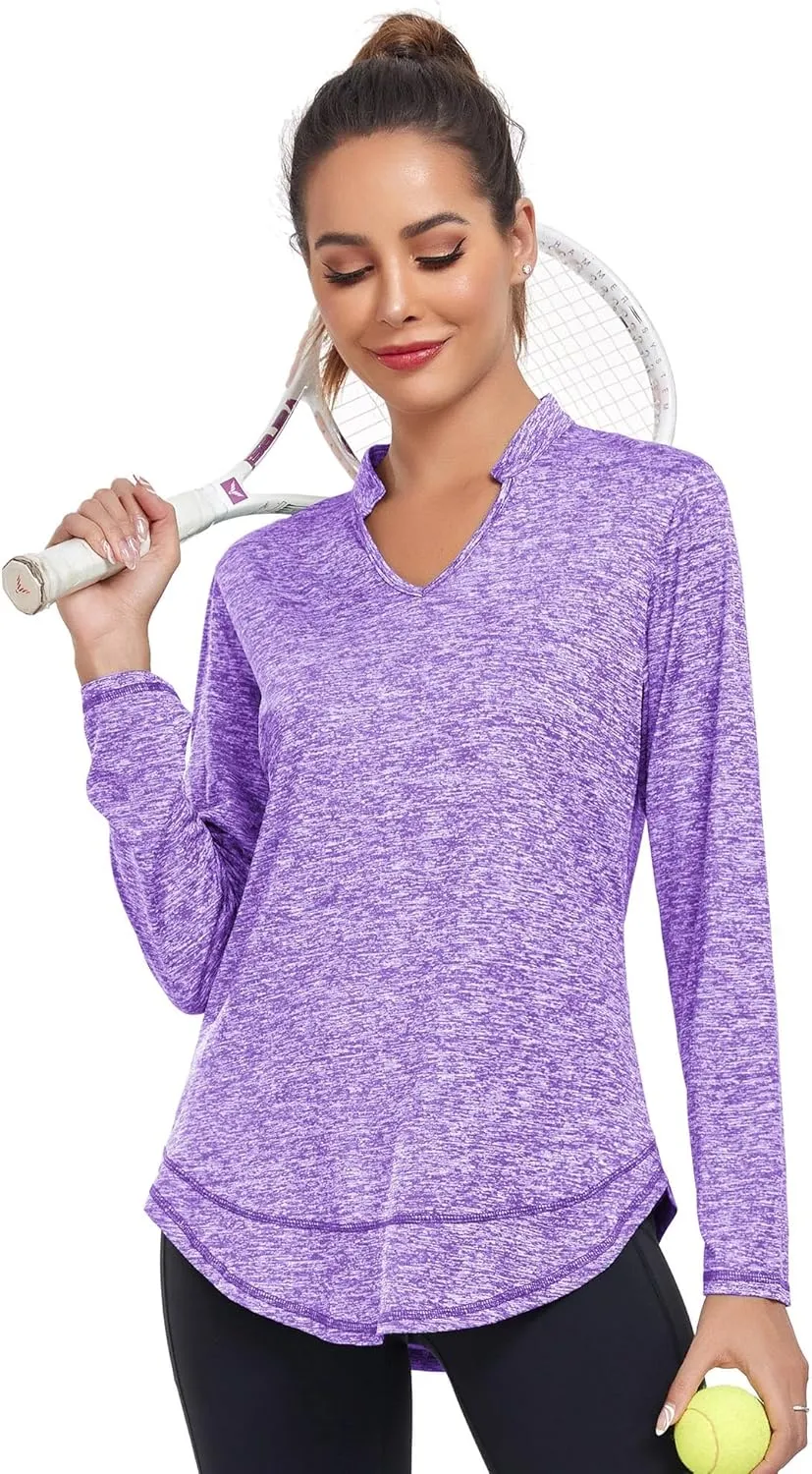 Absttith Women's Long Sleeve Workout Shirts Running Yoga Tops Athletic V Neck Sport Tee Side Split