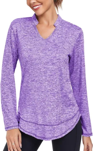 Absttith Women's Long Sleeve Workout Shirts Running Yoga Tops Athletic V Neck Sport Tee Side Split