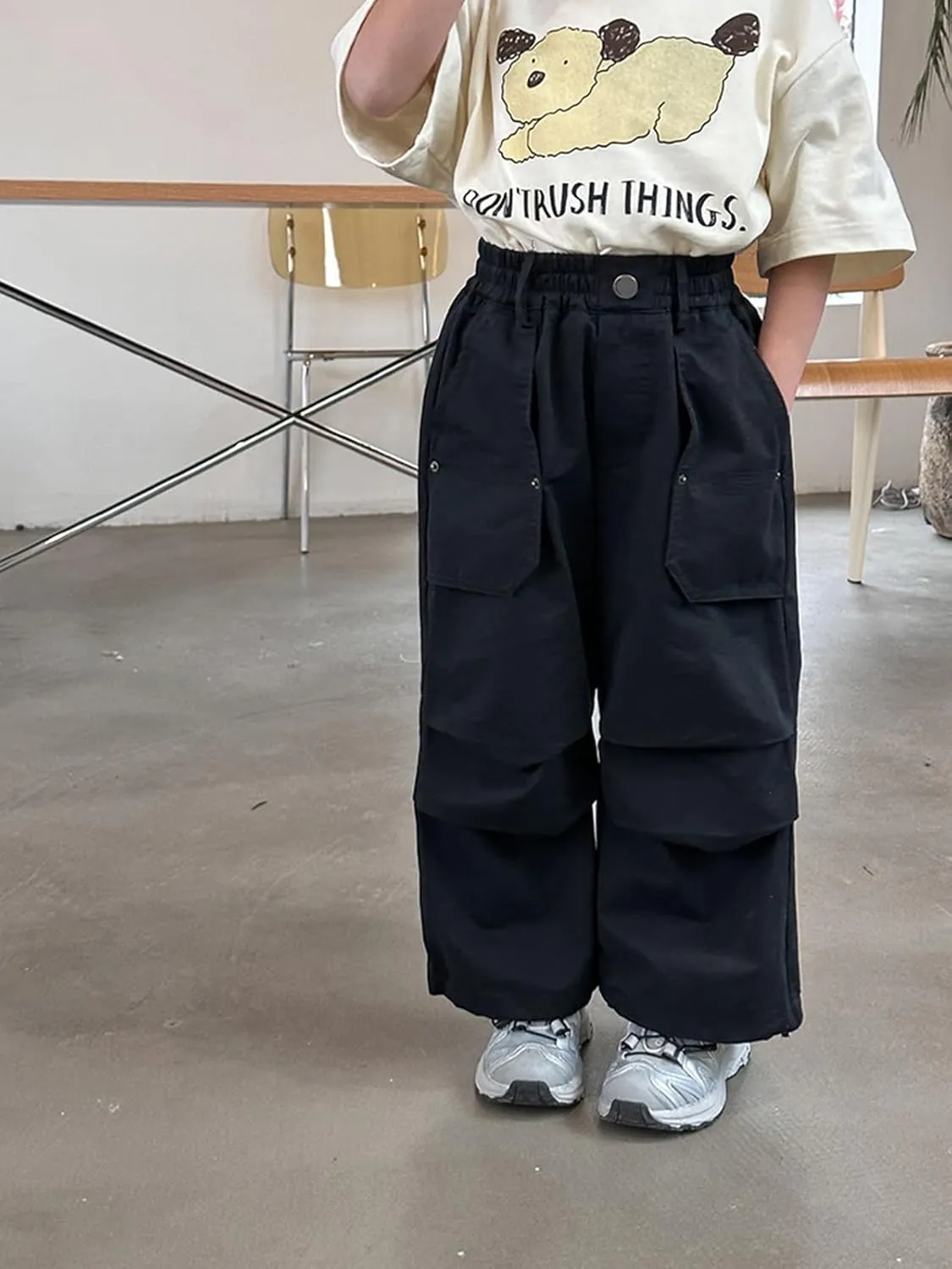 ACESTAR Girls Parachute Pants Elastic Waistband Wide Leg Pants Kids Ruched Baggy Cargo Pants for Girls 3-10 Years