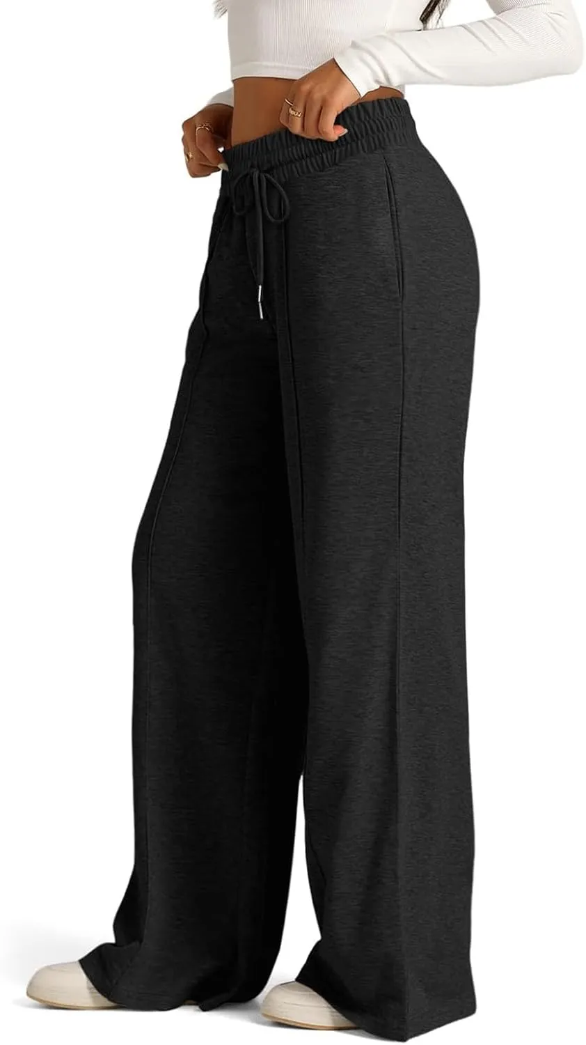 ADHOWBEW Sweat Pants for Womens 2025 Wide Leg High Rise Casual Trendy Elastic Waist Comfy Athletic Joggers