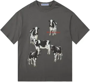 Aelfric Eden Dairy Cow Print Tee Vintage Oversize Shirts Summer Unisex Casual Harajuku Top Tshirt