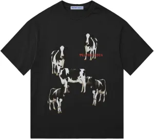Aelfric Eden Dairy Cow Print Tee Vintage Oversize Shirts Summer Unisex Casual Harajuku Top Tshirt