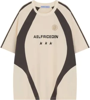Aelfric Eden Oversized T-Shirt Streetwear Contrast Color Tee Unisex Vintage Racing Tshirts Summer Baggy Tops