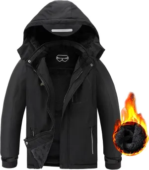 AFILOK Boy's Ski Jacket Waterproof Breathable Kids Fleece Lined Windproof Hooded Snowboard Coats