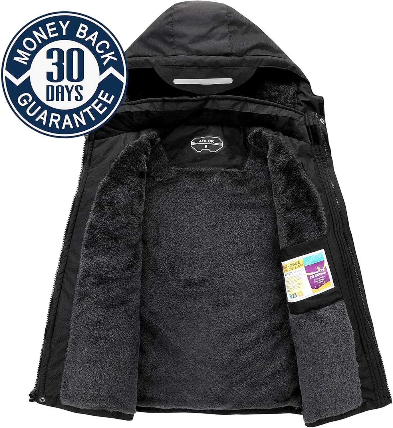 AFILOK Boy's Ski Jacket Waterproof Breathable Kids Fleece Lined Windproof Hooded Snowboard Coats