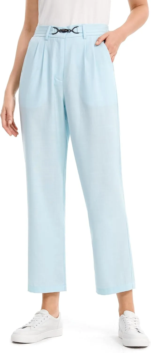 AFITNE Womens Linen Wide Leg Pants High Waist Casual Loose Palazzo Pants with Pockets Flowy Lounge Work Pants 28