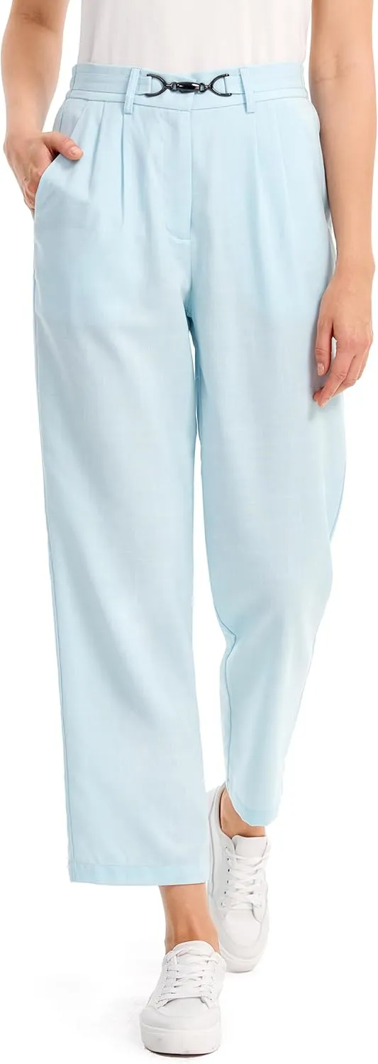 AFITNE Womens Linen Wide Leg Pants High Waist Casual Loose Palazzo Pants with Pockets Flowy Lounge Work Pants 28