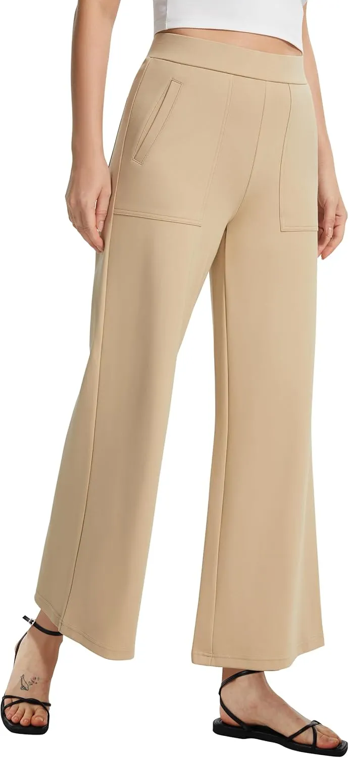 AFITNE Women's Wide Leg Yoga Dress Pants High Waist Stretchy Pull On Work Pants Cropped Casual Lounge Ankle Pants