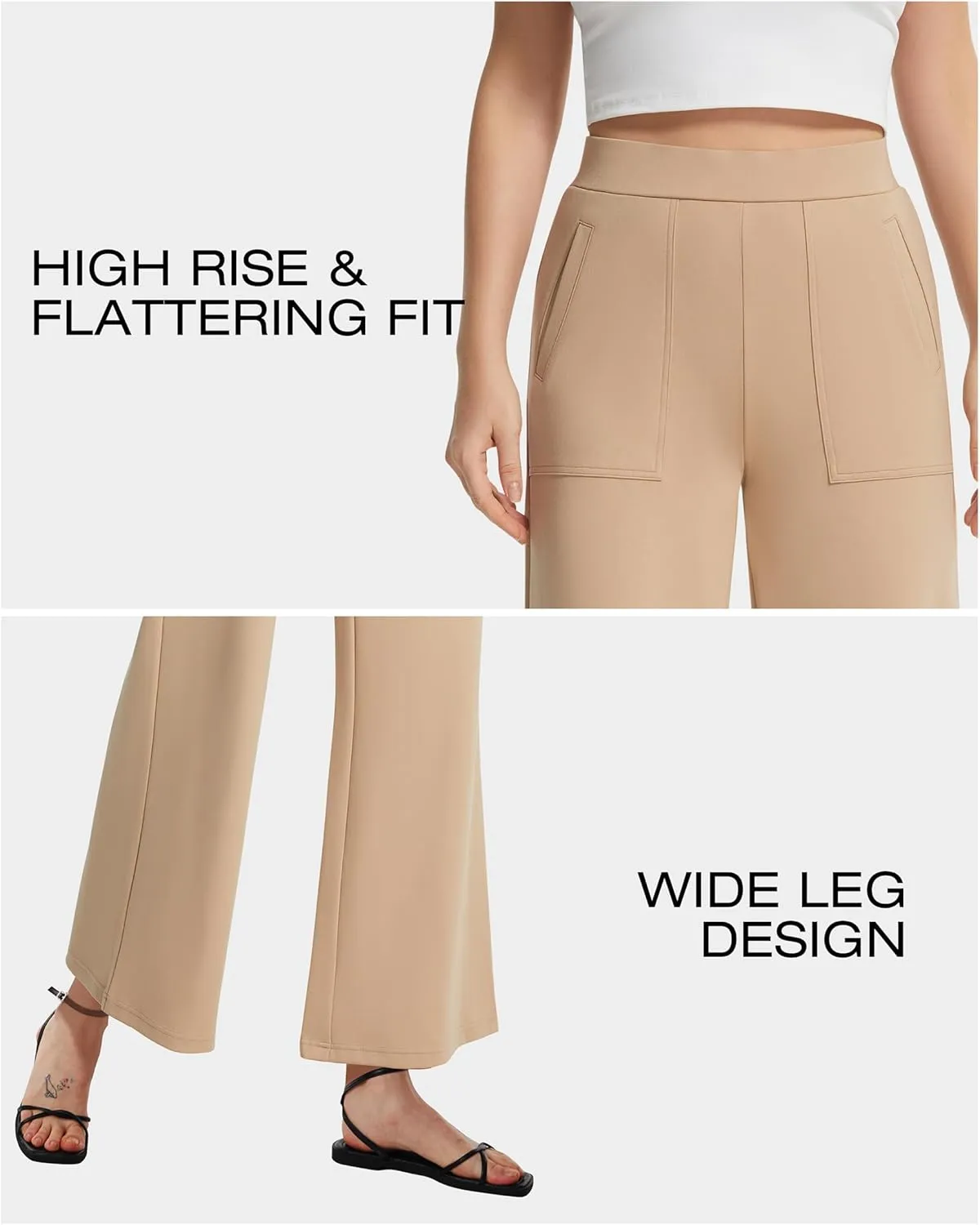 AFITNE Women's Wide Leg Yoga Dress Pants High Waist Stretchy Pull On Work Pants Cropped Casual Lounge Ankle Pants