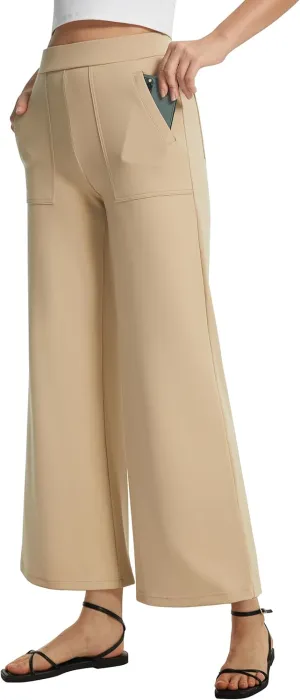 AFITNE Women's Wide Leg Yoga Dress Pants High Waist Stretchy Pull On Work Pants Cropped Casual Lounge Ankle Pants
