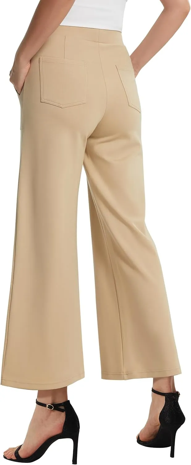 AFITNE Women's Wide Leg Yoga Dress Pants High Waist Stretchy Pull On Work Pants Cropped Casual Lounge Ankle Pants