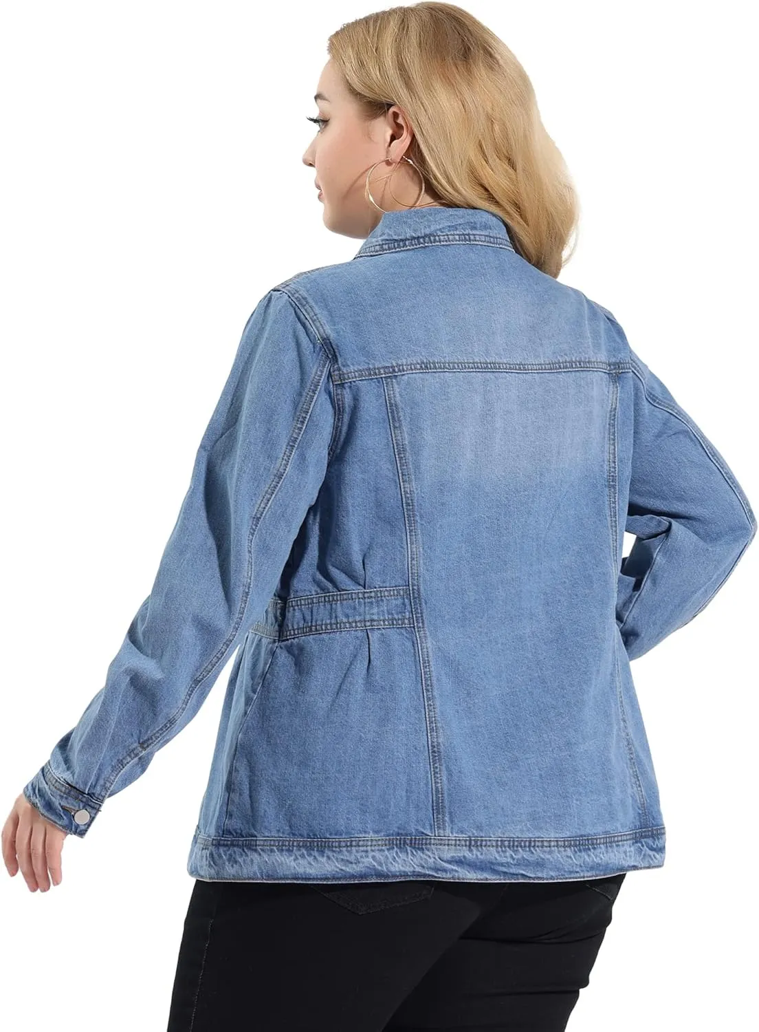 Agnes Orinda Plus Size Denim Jacket for Women Long Sleeve Button Down Washed Front Trucker Jean Jacket 2025 Western Outfit