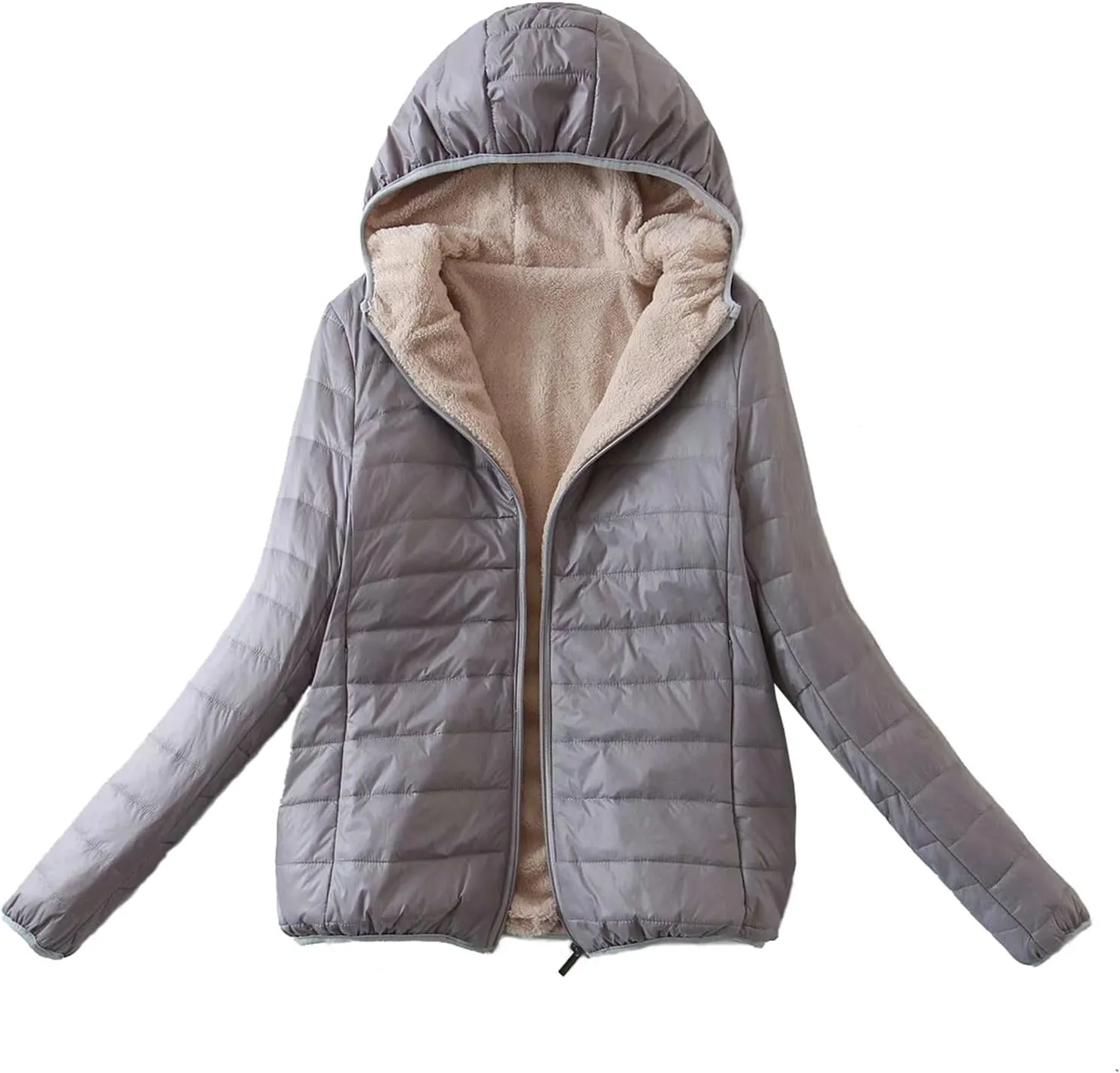 Akklian Womens Padded Cotton Puffer Jacket Winter Slim Fit Down Jackets & Parkas Zip Up Hooded Coat Sherpa Thermal Plush Tops