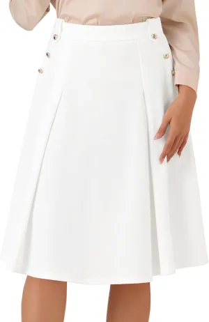 Allegra K Women's High Waist Work Office Vintage Pleated Flared Teacher Midi Skirt
