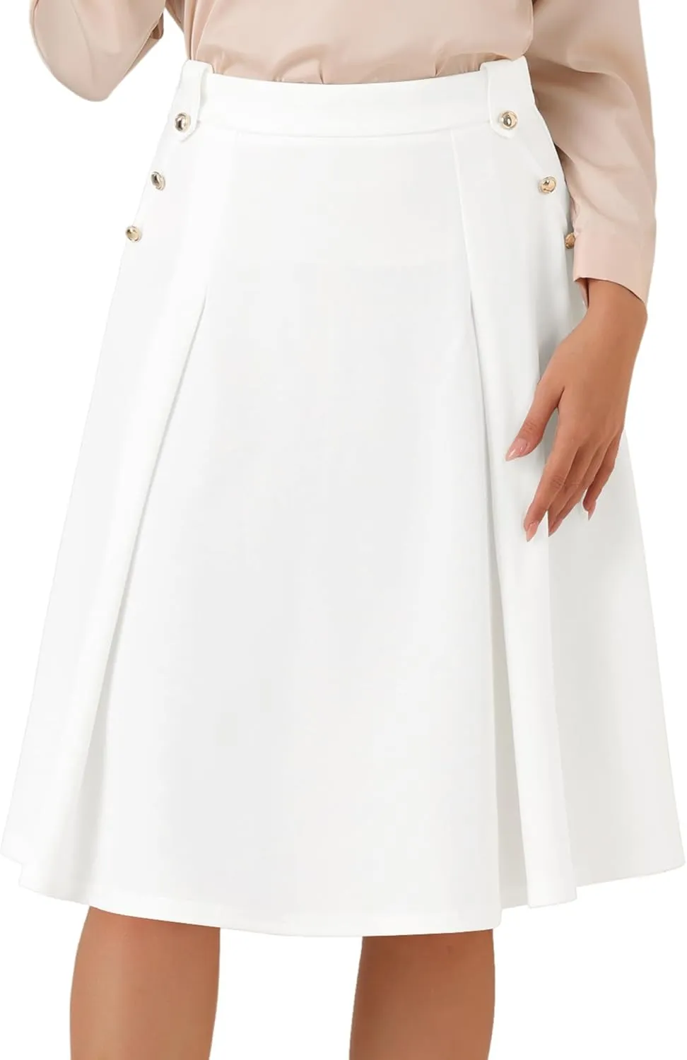 Allegra K Women's High Waist Work Office Vintage Pleated Flared Teacher Midi Skirt