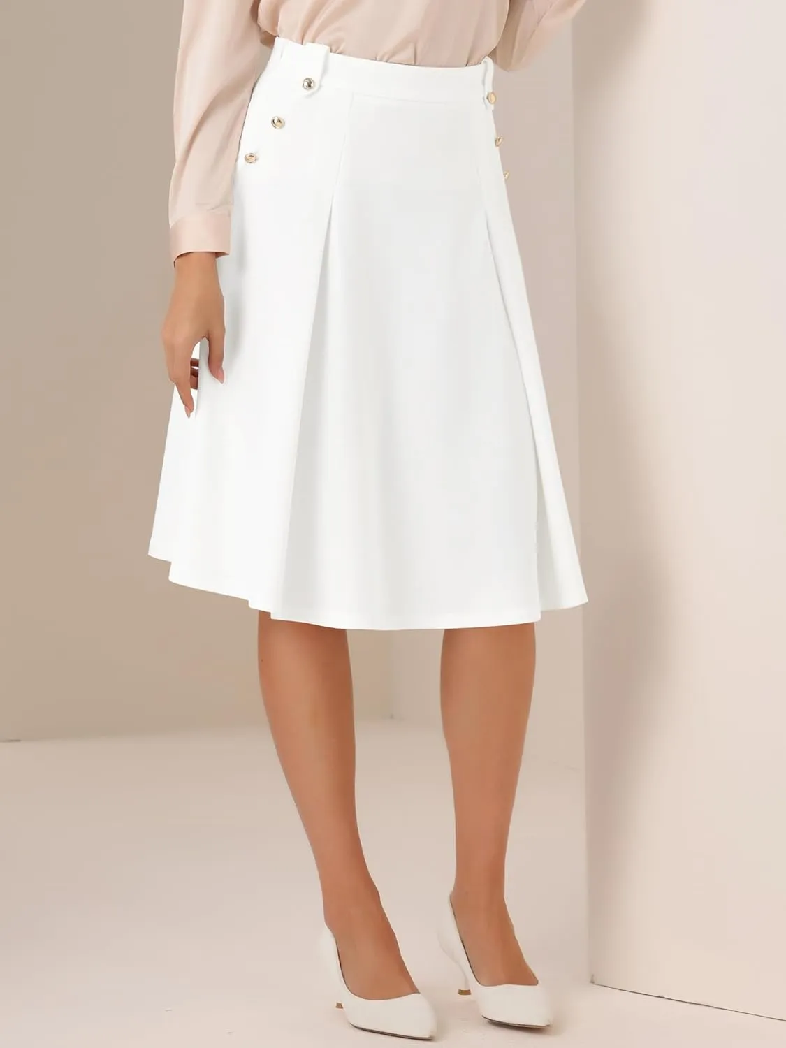 Allegra K Women's High Waist Work Office Vintage Pleated Flared Teacher Midi Skirt