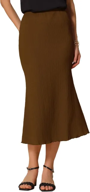 Allegra K Women's Texture Stretchy Bodycon Mermaid Skirt Lettuce Hem Elastic High Waist Maxi Skirts