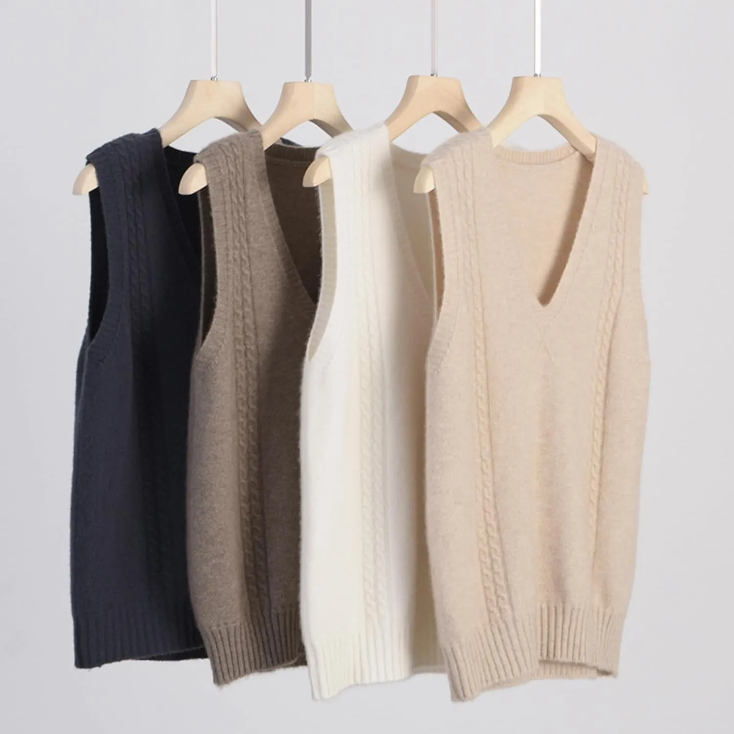 Amazhiyu Womens 100% Wool Sweater Vest Sleeveless V Neck Knitted Pullover Top