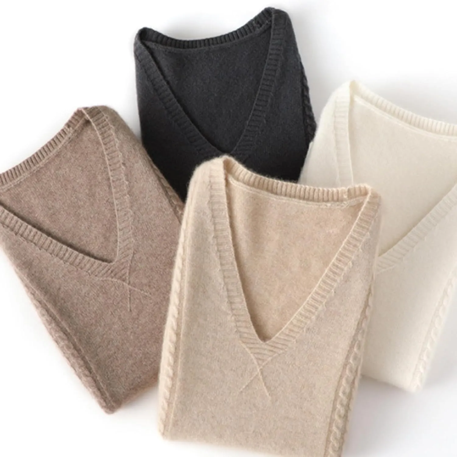 Amazhiyu Womens 100% Wool Sweater Vest Sleeveless V Neck Knitted Pullover Top