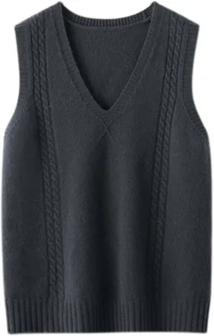 Amazhiyu Womens 100% Wool Sweater Vest Sleeveless V Neck Knitted Pullover Top