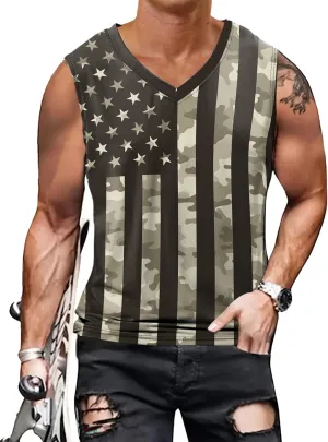 American Flag Patriotic Print Men Muscle Tank Tops Sleeveless Tee Shirts Independence Day July 4th Top