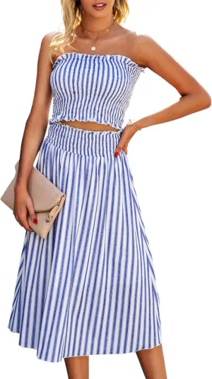 Angashion Women's Floral Crop Top Maxi Skirts Set 2 Piece Outfit Dress