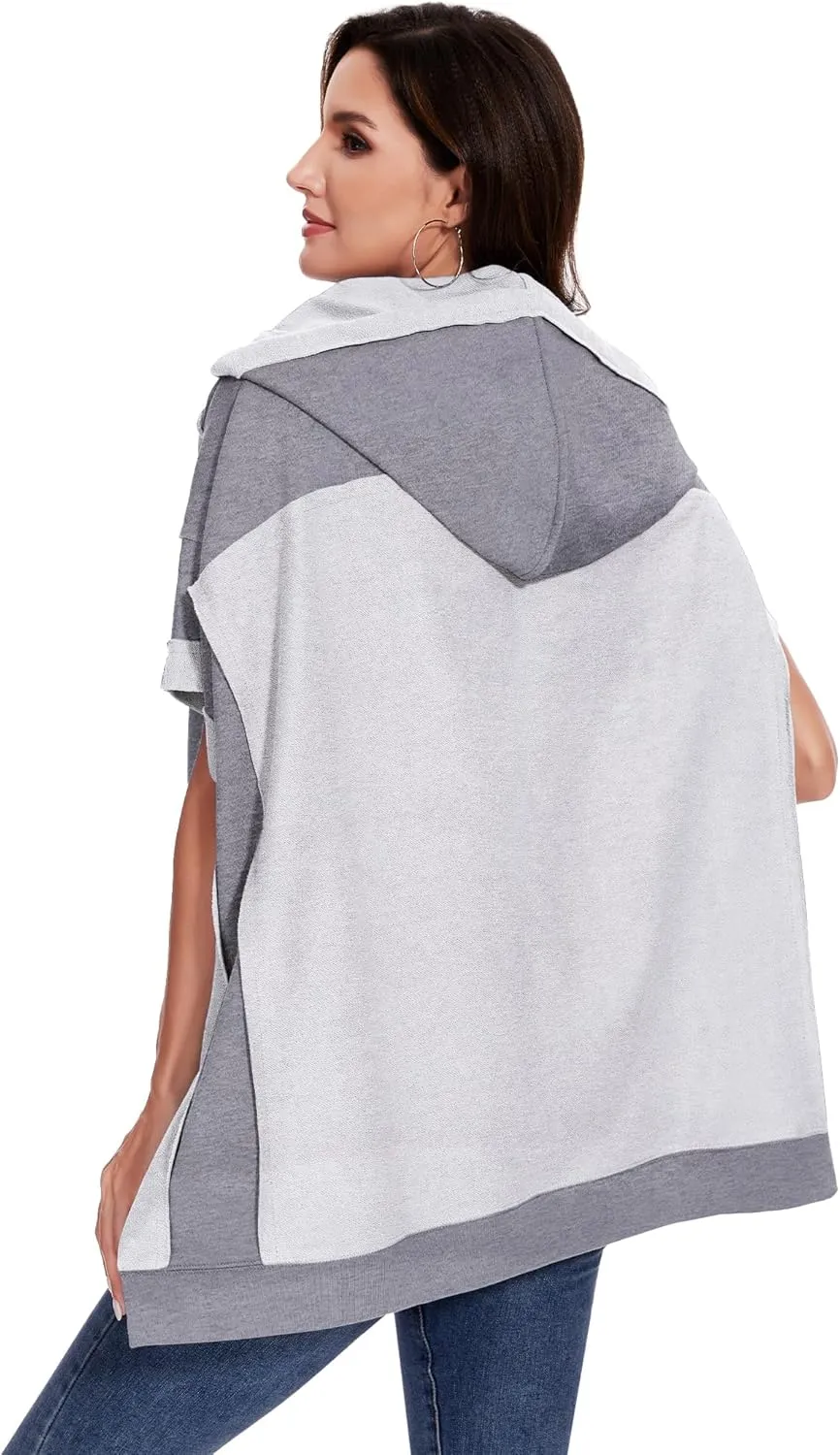Anna-Kaci Womens Oversized Short Sleeve Hoodie Side Slits Pullover Sweater Top