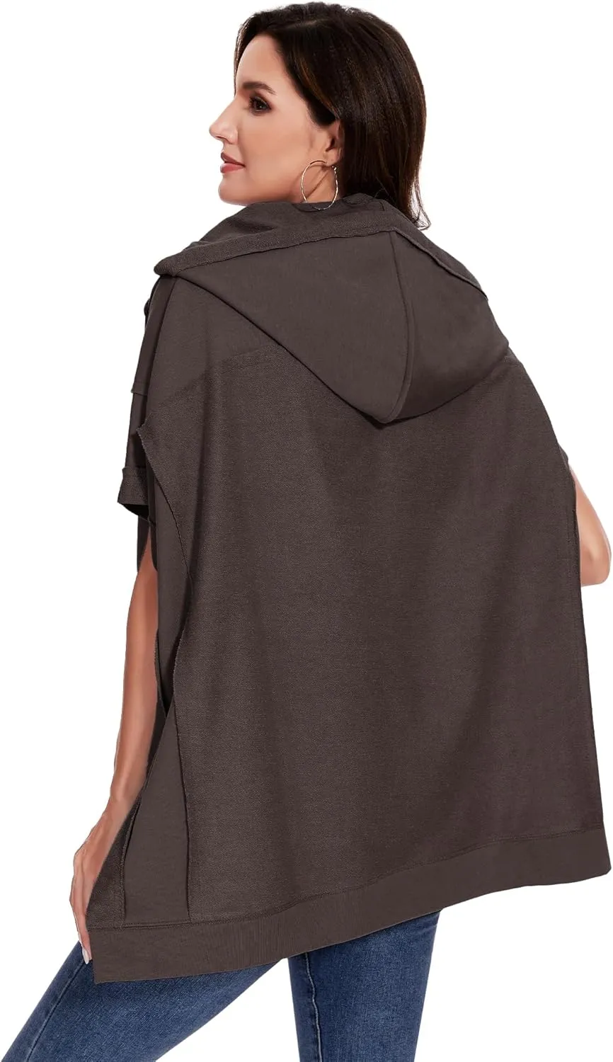 Anna-Kaci Womens Oversized Short Sleeve Hoodie Side Slits Pullover Sweater Top
