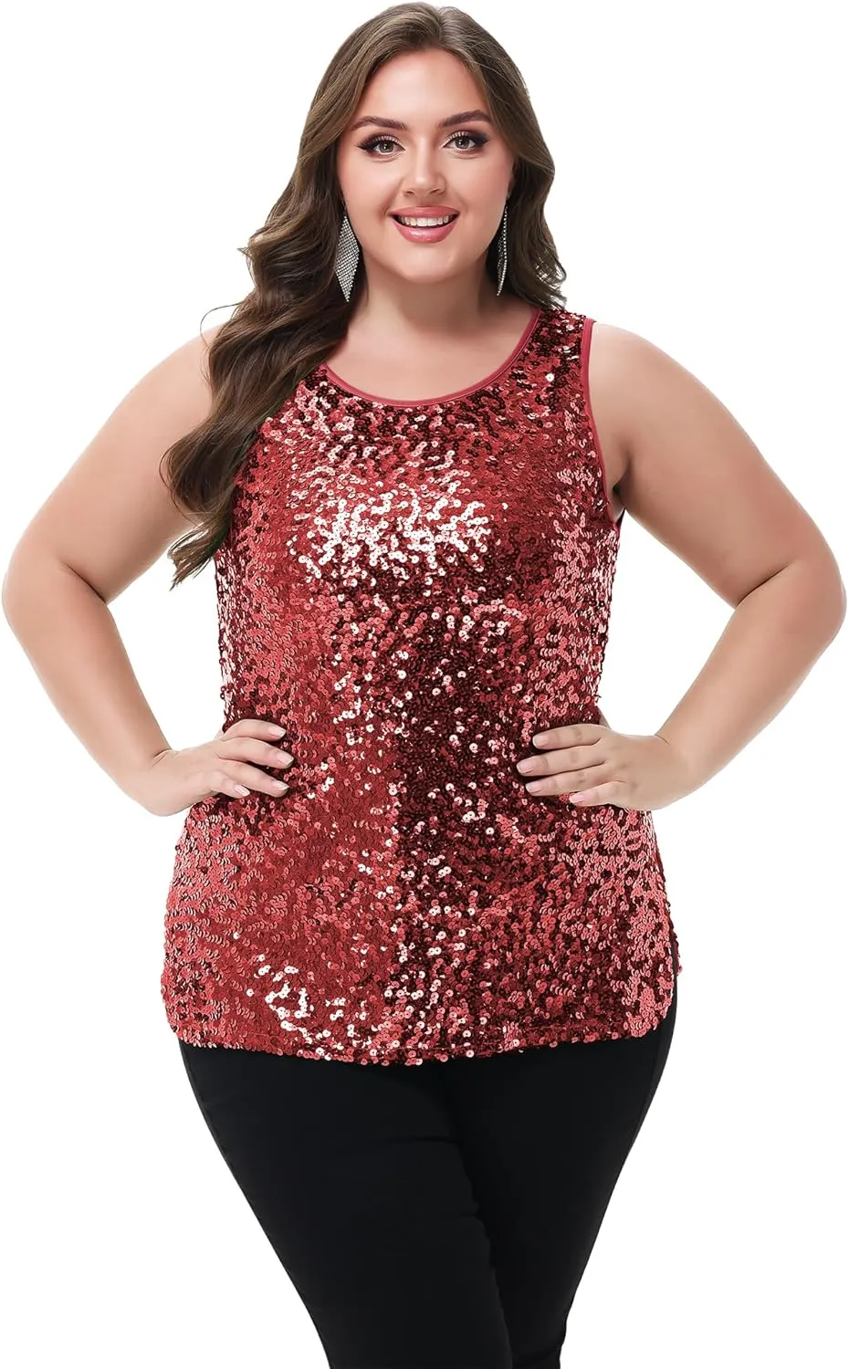Anna-Kaci Womens Plus Size Sleeveless Sequin Tops Sparkle Shine Tank Top