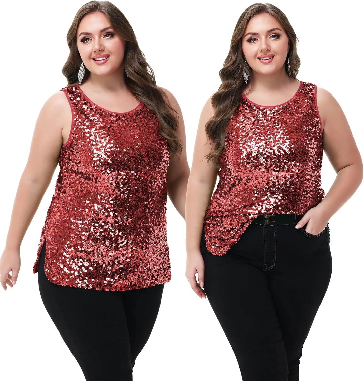 Anna-Kaci Womens Plus Size Sleeveless Sequin Tops Sparkle Shine Tank Top