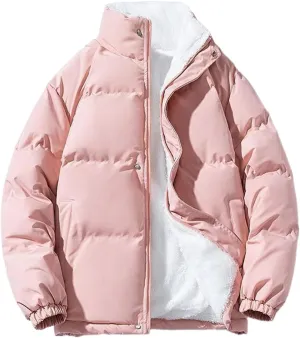 Aoleaky Winter Jacket Men Zipped Thick Warm Streetwear Lined Fleece Cotton Padded Parka Coat Loose Plush