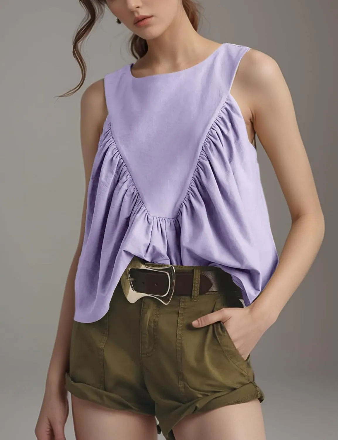 Arssm Women Peplum Babydoll Tank Tops Summer Shirred Swing Sleeveless Loose Fit Shirts Flowy Casual Tank Tops