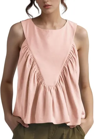 Arssm Women Peplum Babydoll Tank Tops Summer Shirred Swing Sleeveless Loose Fit Shirts Flowy Casual Tank Tops