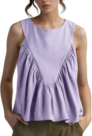 Arssm Women Peplum Babydoll Tank Tops Summer Shirred Swing Sleeveless Loose Fit Shirts Flowy Casual Tank Tops