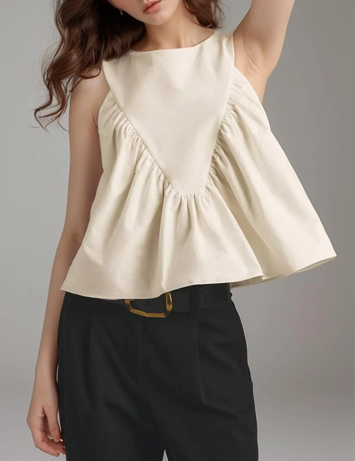 Arssm Women Peplum Babydoll Tank Tops Summer Shirred Swing Sleeveless Loose Fit Shirts Flowy Casual Tank Tops