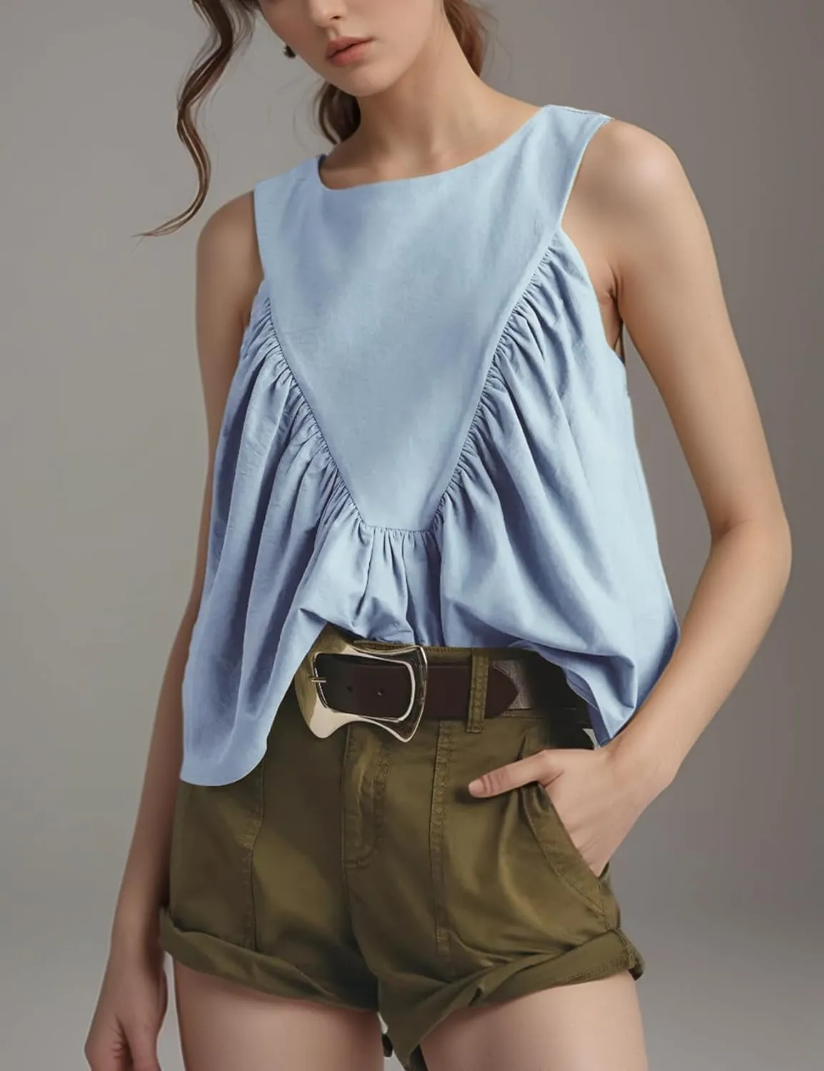 Arssm Women Peplum Babydoll Tank Tops Summer Shirred Swing Sleeveless Loose Fit Shirts Flowy Casual Tank Tops