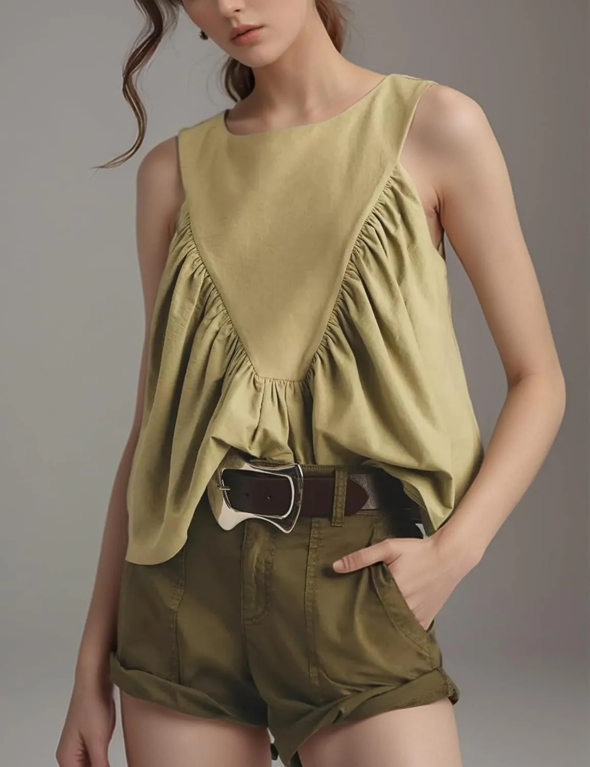 Arssm Women Peplum Babydoll Tank Tops Summer Shirred Swing Sleeveless Loose Fit Shirts Flowy Casual Tank Tops