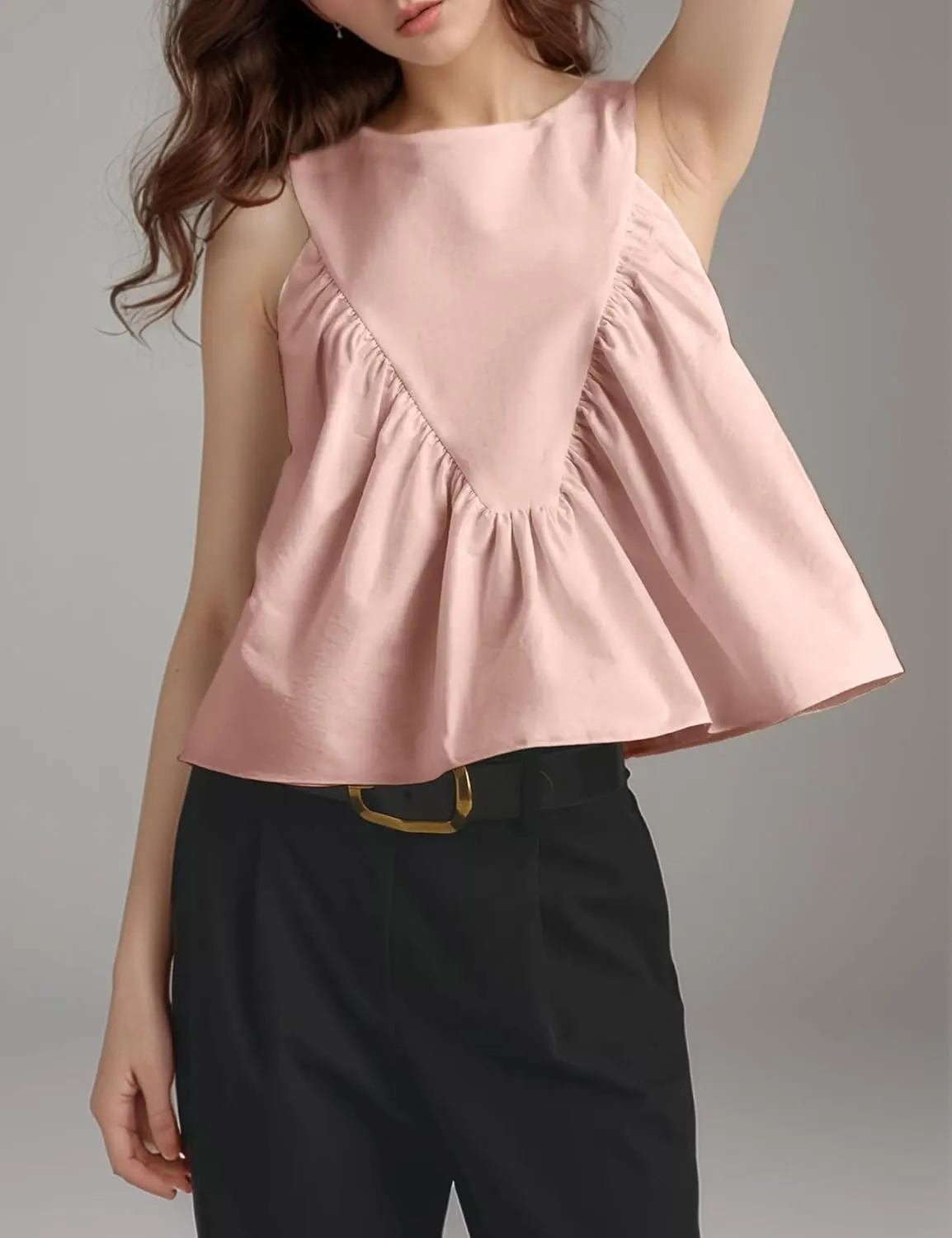 Arssm Women Peplum Babydoll Tank Tops Summer Shirred Swing Sleeveless Loose Fit Shirts Flowy Casual Tank Tops