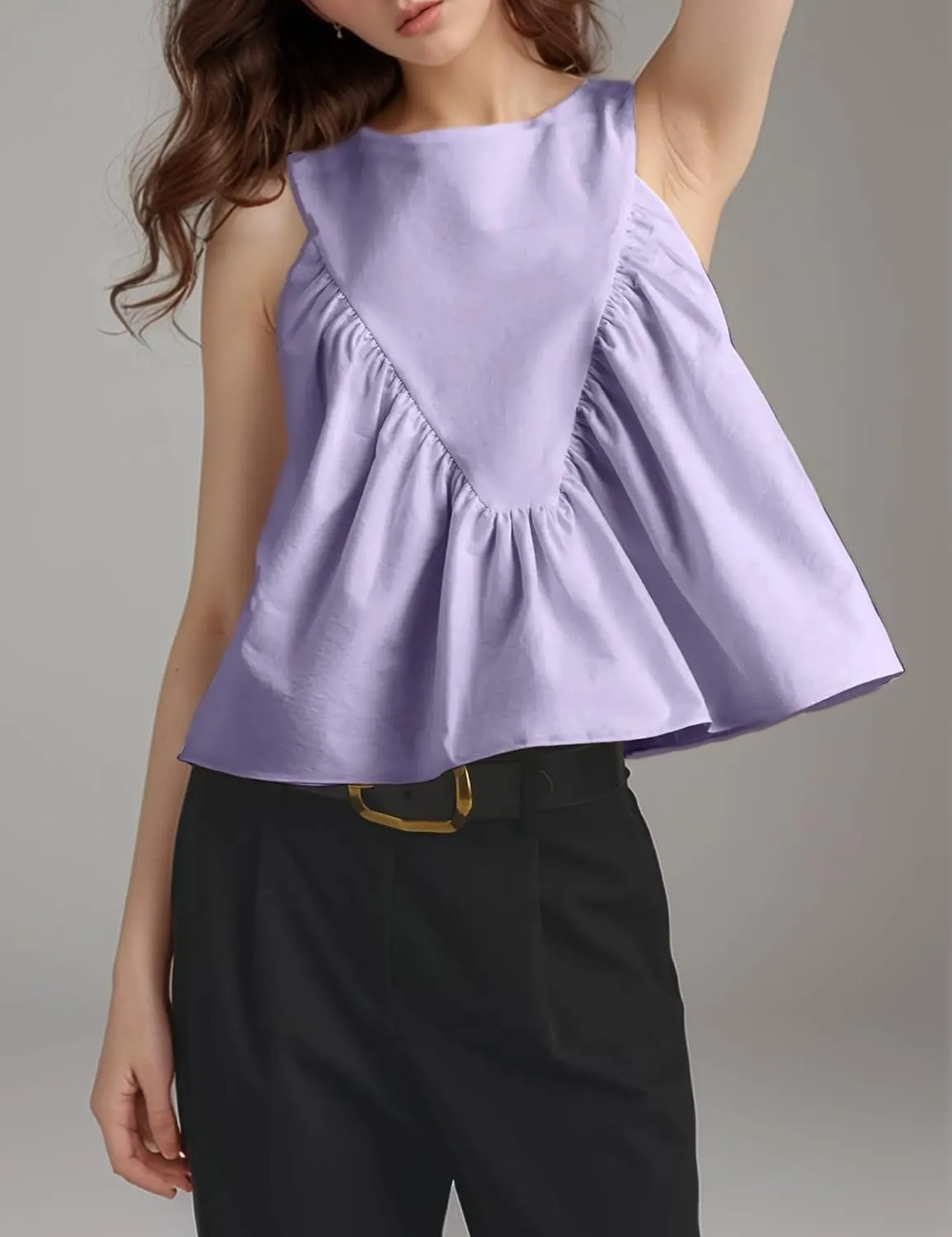 Arssm Women Peplum Babydoll Tank Tops Summer Shirred Swing Sleeveless Loose Fit Shirts Flowy Casual Tank Tops
