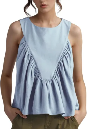 Arssm Women Peplum Babydoll Tank Tops Summer Shirred Swing Sleeveless Loose Fit Shirts Flowy Casual Tank Tops