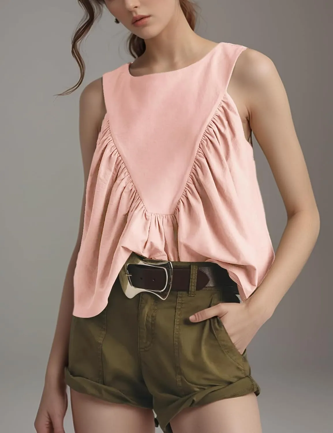 Arssm Women Peplum Babydoll Tank Tops Summer Shirred Swing Sleeveless Loose Fit Shirts Flowy Casual Tank Tops