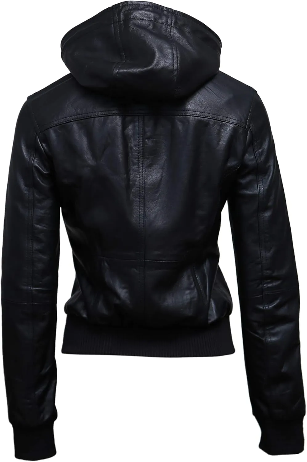 Artistry Womens Genuine Lambskin Leather Motorcycle Jacket with Removable Leather Hood Black - Hooded leather bomber jacket