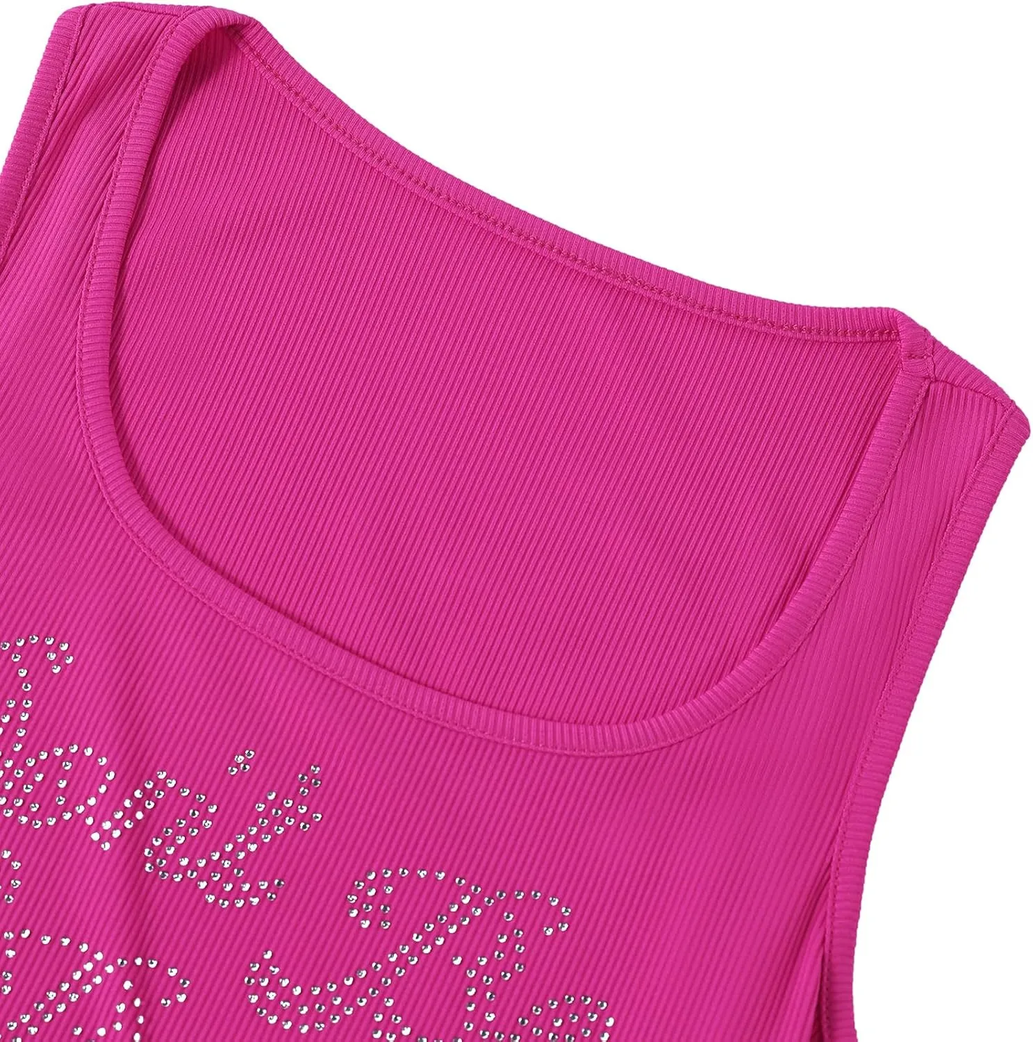 Avanova Women Ribbed Knit Graphic Crop Top Sleeveless Sexy Summer Tank Shirt