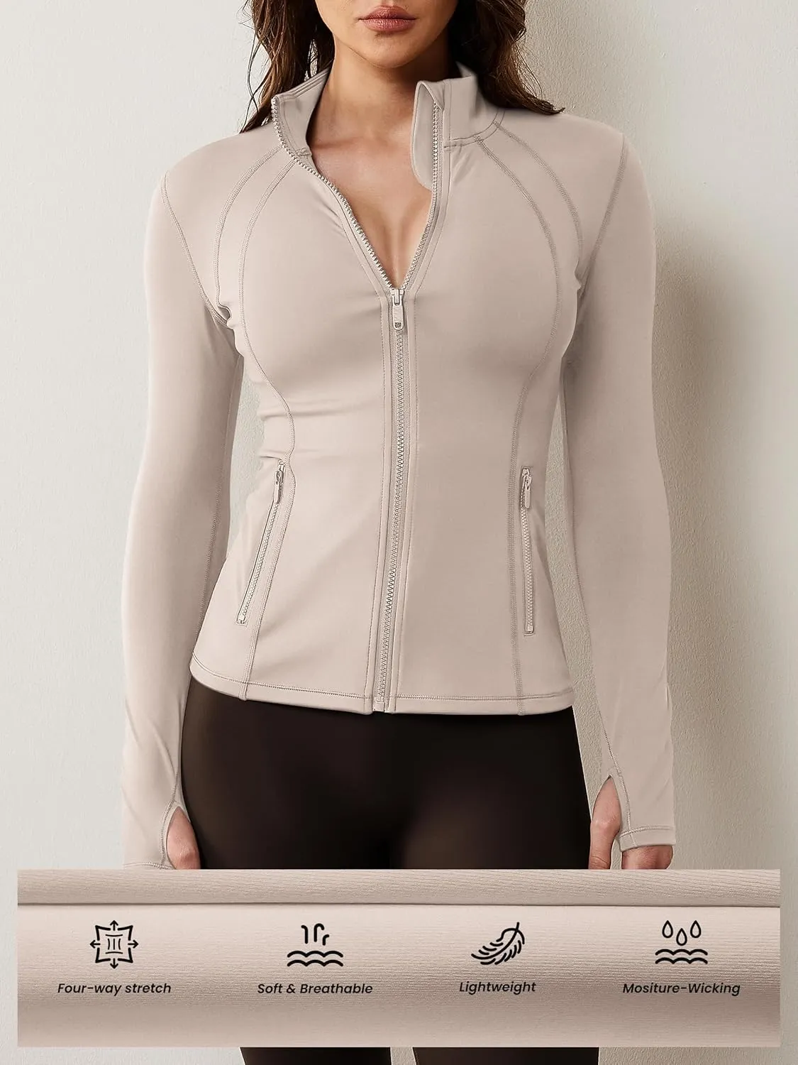 AVGO Womens Workout Jacket Lightweight Zip Up Athletic Running Jackets Long Sleeve Gym Yoga Top with Thumb Holes