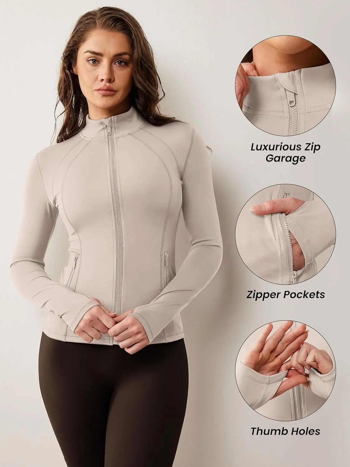 AVGO Womens Workout Jacket Lightweight Zip Up Athletic Running Jackets Long Sleeve Gym Yoga Top with Thumb Holes