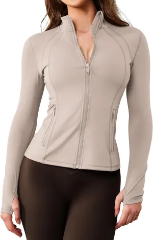 AVGO Womens Workout Jacket Lightweight Zip Up Athletic Running Jackets Long Sleeve Gym Yoga Top with Thumb Holes